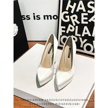 珍珠白防水臺高跟鞋女2025年新款性感顯瘦走秀超高跟尖頭細跟單鞋