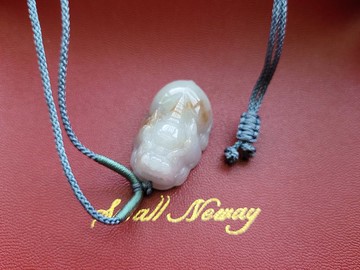 【親翠】天然翡翠 冰紫焦糖芋頭天竺鼠型巨胖精工貔貅調整式繩鏈