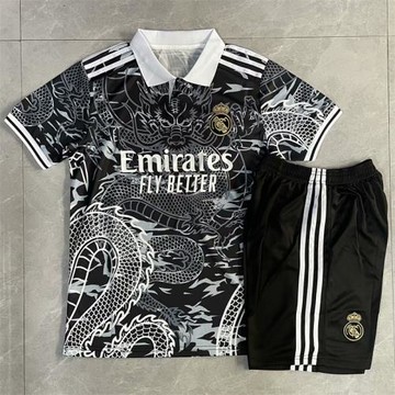 皇馬特別版龍紋C羅球衣兒童小學生男女短袖足球服套裝比賽隊服