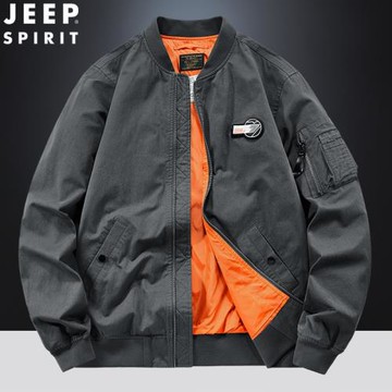 吉普JEEP純棉夾克男士中年寬松大碼春秋棒球領多口袋休閑工裝外套