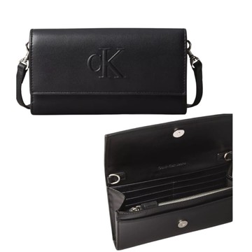 Calvin Klein 立體LOGO 掀蓋WOC 兩用 長夾/斜背包-帥氣黑