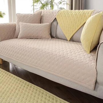 好物良品 清新雅純系列 全棉立體防滑刺繡沙發墊組 親膚面料 耐磨耐髒 精緻提花工藝  靠背巾 70 x 70cm 三個 + 坐墊巾 180 x 90cm  清新杏色