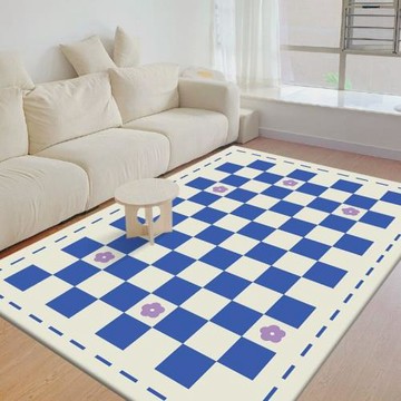 現代簡約棋盤格仿羊絨地毯家用客廳衣帽間地墊臥室榻榻米防滑墊子