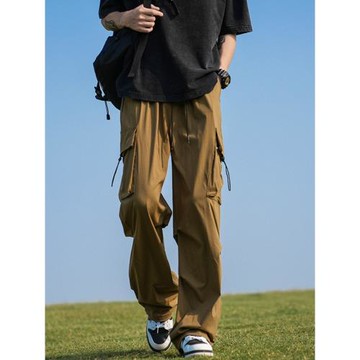 工裝褲男夏季薄款寬松闊腿褲日系復古cityboy冰絲褲子直筒休閑褲