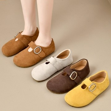 【白鳥麗子】簡約一字帶魔鬼氈圓頭平底包鞋懶人鞋 店長推薦