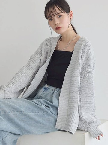 柔軟馬海毛編織感針織罩衫(01000961700) - earth music&ecology