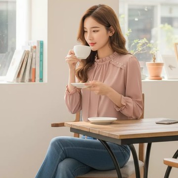 荷葉邊V領綁帶上衣