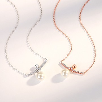 925純銀項鍊貝珠吊墜-微笑上揚鑲鑽兩用女飾品2色74cj14【獨家進口】【米蘭精品】