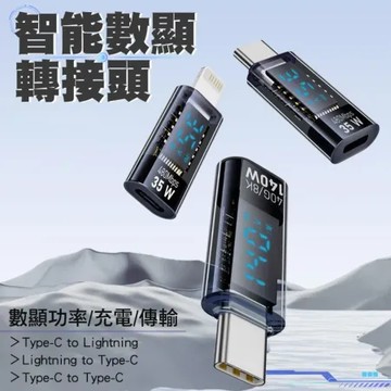 【SHOWHAN】35W Lightning母轉Type-C公 智能數顯轉接頭-淺黑