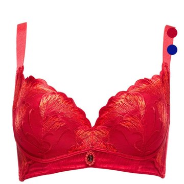 收副乳調整型聚攏女士內衣 薄款大碼文胸 本命年紅色