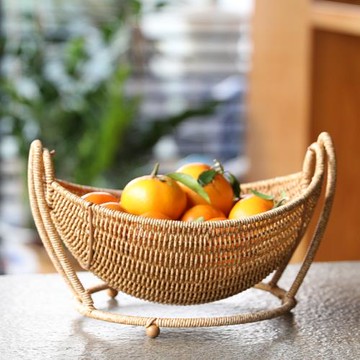 輕奢風果盤果籃家用客廳水果收納籃茶幾零食筐創意仿藤編織收納架