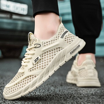 男士夏季運動鞋 透氣網面包頭涼鞋鏤空輕便運動跑步洞洞鞋男