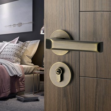 門鎖 臥室門鎖 青古銅房門鎖臥室木門鎖把手房間門鎖全套靜音分體門把手通用門鎖