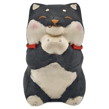 RYUKODO 龍虎堂 日本手工製和紙開運擺飾  5 x 7.5cm  祈禱柴犬-黑色