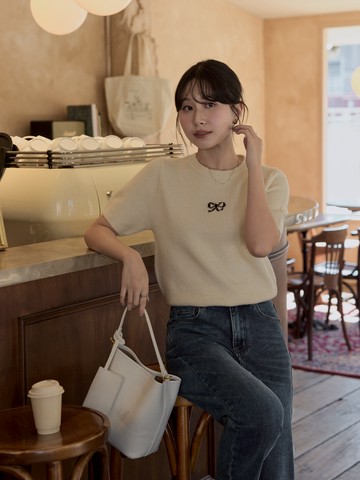 雲朵蝴蝶結針織短袖