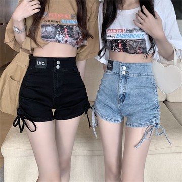 大美妞★現+貨 牛仔短褲女 包臀短褲 高腰短褲 韓版a字短褲 抽繩高腰顯瘦短褲 辣妹緊身ins熱褲