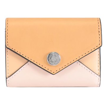 TORY BURCH 漆面皮革拼接撞色扣式三折零錢小短夾(淺棕/粉)