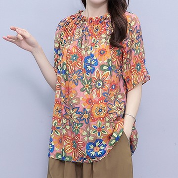 [韓國K.W.]現貨天絲棉麻涼爽花舞上衣