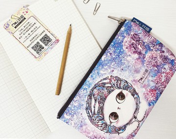 Sunny Bag x 好喵 多功能棉布文具袋/化妝包-抬頭貓-繡球花