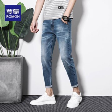 羅蒙九分褲男修身小腳牛仔褲潮流韓版男士春季百搭新款休閑褲子男
