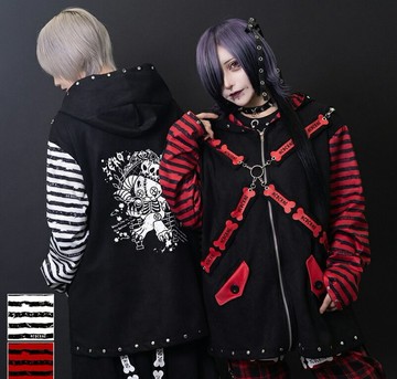 ZERO零式魔王兔骨頭背帶連帽條紋長袖外套龐克ACDC RAG台灣JA0797