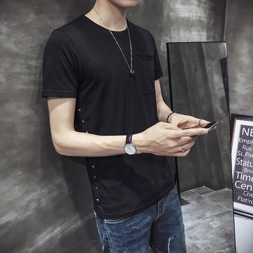 FINDSENSE H1 2018  夏季 新款 帥氣 鉚釘  簡約 短袖 修身 休閒 T恤  潮流 時尚 男 短袖