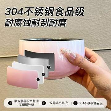 💕首發特殺  防燙美學不銹鋼漸變色飯碗三件套 雙層防燙隔熱湯碗 家用可愛餐具套裝 北歐風碗盤 臺灣熱銷優選