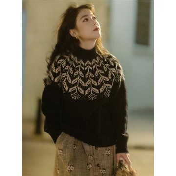 (免運)法式復古風費爾島毛衣女秋冬季歐貨北歐冰島提花半高領打底衫上衣