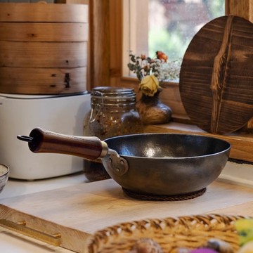 老式手打炒菜鍋家用廚房錘紋小鐵鍋大肚鍋輔食迷你鍋無塗層不粘鍋一人食炒锅