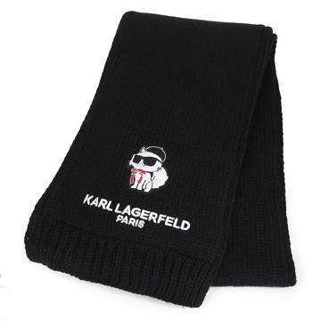 KARL LAGERFELD 卡爾貓咪圖騰黑色保暖圍巾