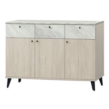 文創集 皮瑟克4尺三門三抽低餐櫃(仿大理石紋路耐磨美耐皿面板)-120x40x82cm免組