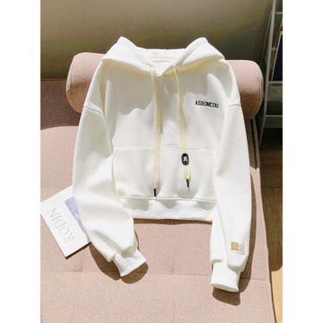 美式韓版短款字母刺繡衛衣女2025新款春秋百搭小個子薄款連帽衫潮