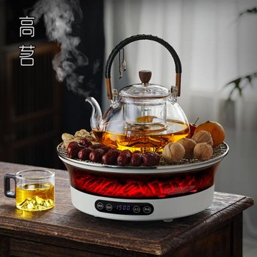 圍爐煮茶器具全套2025新款家用室內高端仿真火焰電陶爐煮茶壺套裝