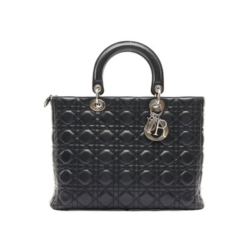 Dior 迪奧 Lady Dior 手提包 黑色 籐格紋羊皮 無背帶 【二手名牌BRAND OFF】