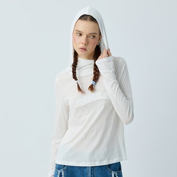 元動力 輕透裸感連帽萊賽爾內搭上衣(白；S-L)