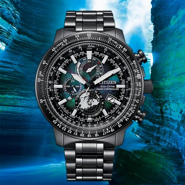 CITIZEN 星辰 100週年限量宇宙幻彩 飛行錶 光動能電波手錶(BY3005-56E)