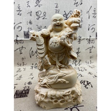 現貨供應 弘喧 彌勒佛 黃楊木 擺飾 木雕 站身 招財 平安 佛 笑口常開