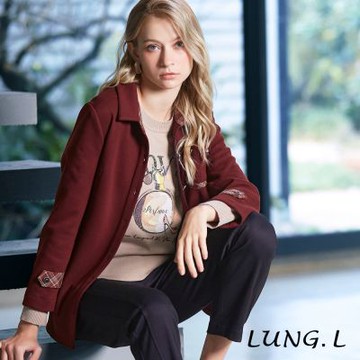 LUNG.L林佳樺 琥珀酒紅色拼接格紋無內裡修身女裝外套 LT87C