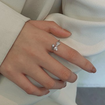 925純銀蝴蝶結戒指女2021年新款潮2022開口指環食指戒小眾設計感