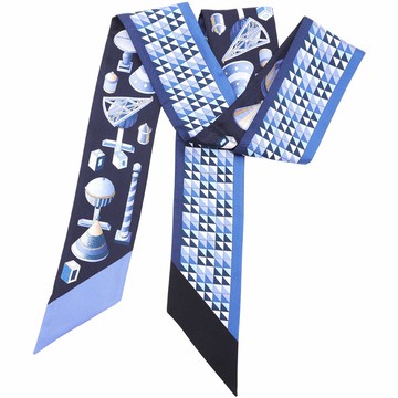 Salvatore Ferragamo Nadir 印花幾何字母雙面真絲髮帶 領巾(藍色)