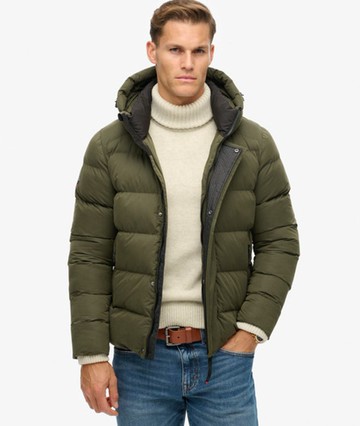Superdry Men's Hooded Microfibre Sport Puffer Jacket Khaki Size: S