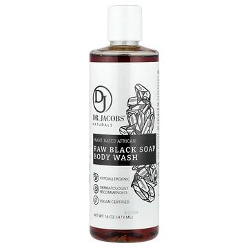 Dr. Jacobs Naturals, 植物基非洲原生黑皂沐浴露，16 盎司（473 毫升）