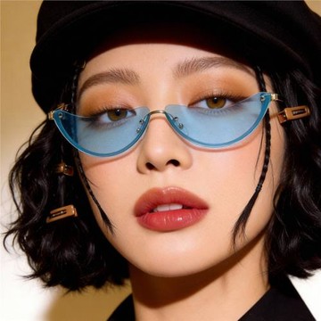 S3008半框半圓無邊框海洋彩色鏡片太陽鏡女韓版新款個性蛤蟆墨鏡