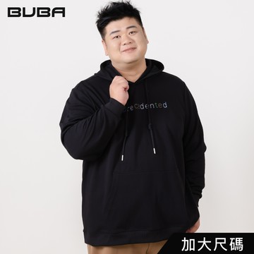 【BUBA大尺碼】2L~5L黑色電繡字母棉質彈性長袖帽T 13750-88 13751-88