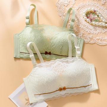 薄杯蕾絲防走光抹胸無鋼圈文胸小胸聚攏收副乳胸罩無磁內衣少女夏