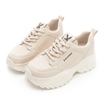 ⚡走春首選 任2雙再享85折｜PLAYBOY 玩樂plus 真皮美腿厚底老爹鞋-杏(PY1070)