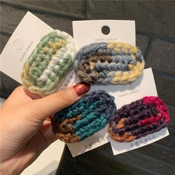 日韓流行發飾混色彩色手鉤毛線發夾可愛邊夾毛線卡子劉海夾邊夾