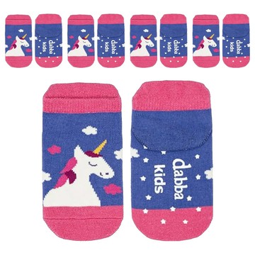 dabbakids 兒童後跟防磨短襪 Set 5雙 台灣製 (適用腳長8-15cm)  獨角獸之夢 藍色 + 粉紅色  S