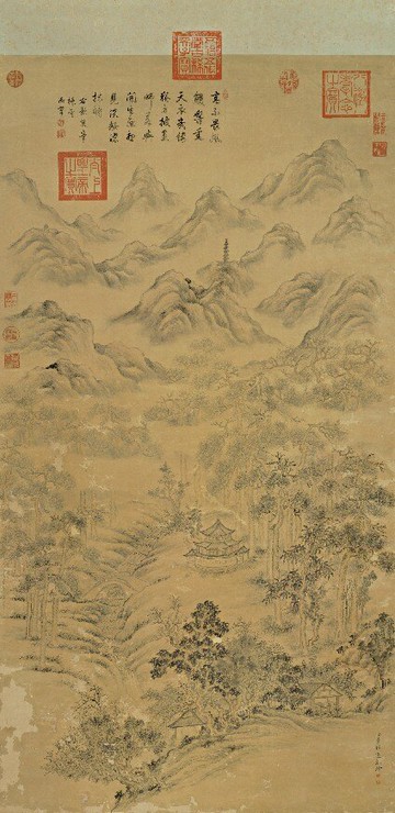 仿古畫 復制 絹本 畫心 清 董邦達 西湖-雙峰插云 60-124厘米