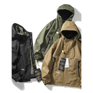 山系機能！戶外防風防水！秋季男士寬松連帽工裝沖鋒衣夾克外套潮